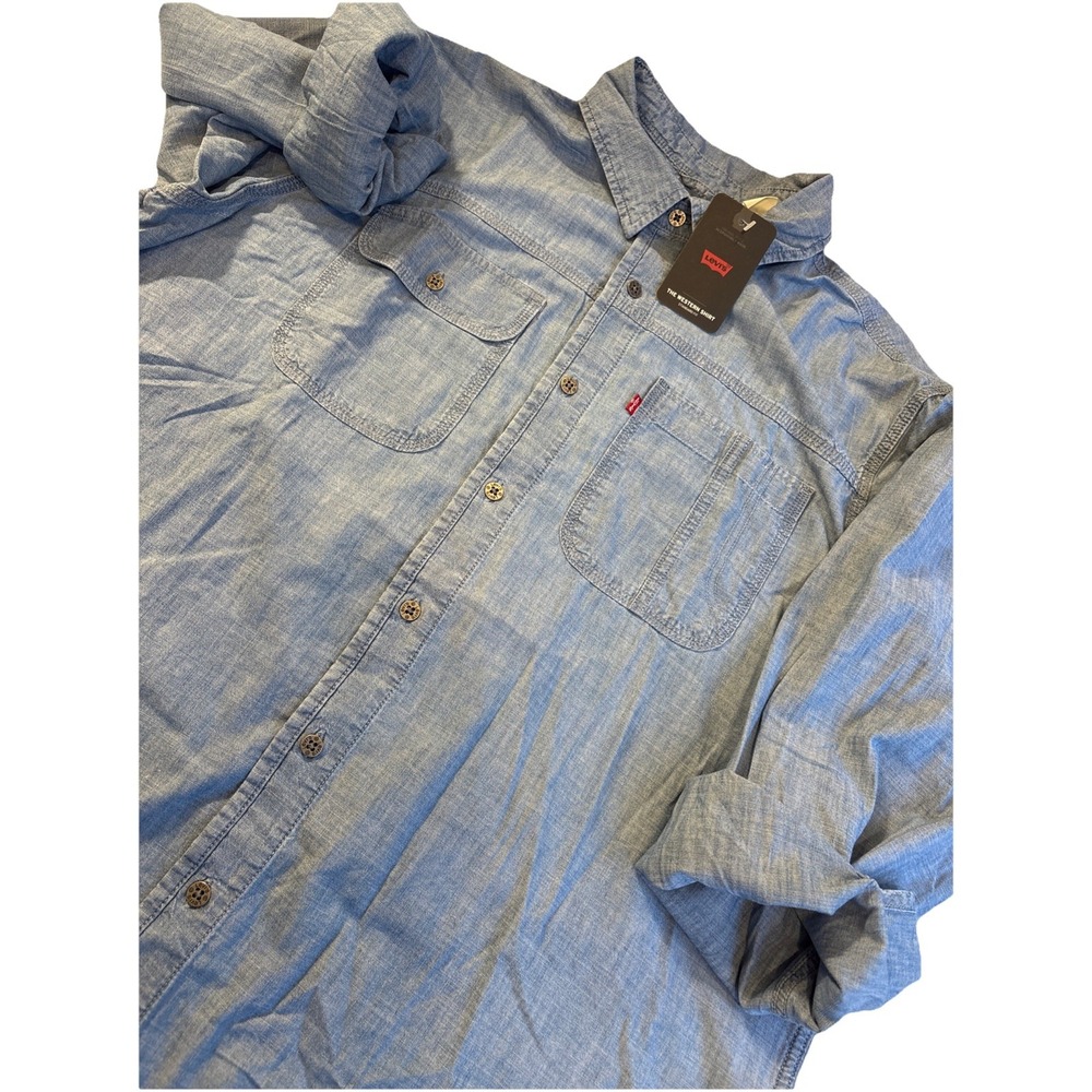 Levis Red Tab Western Chambray Work Shirt Carpenter Pockets Men's MEDRelaxed Fit